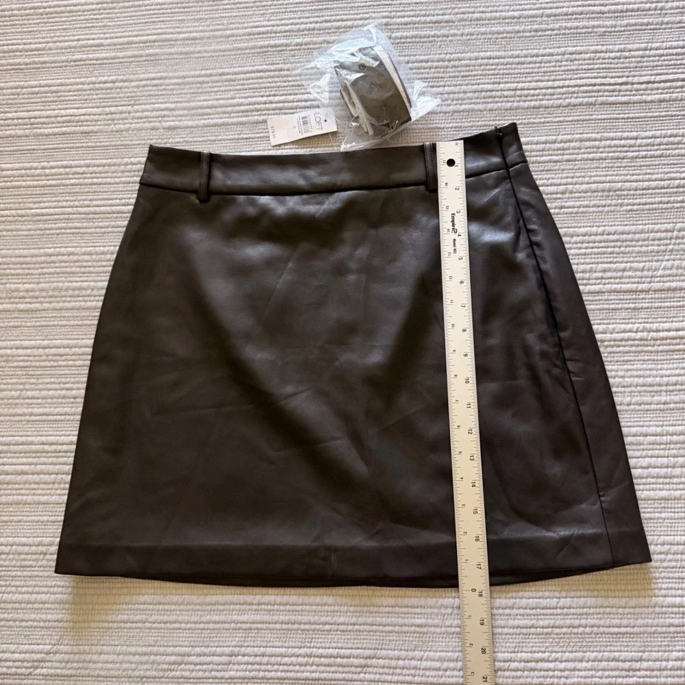 NWT Loft Faux Leather Women's  Mini Skirt Brown Belted‎ A-Line  Size 8